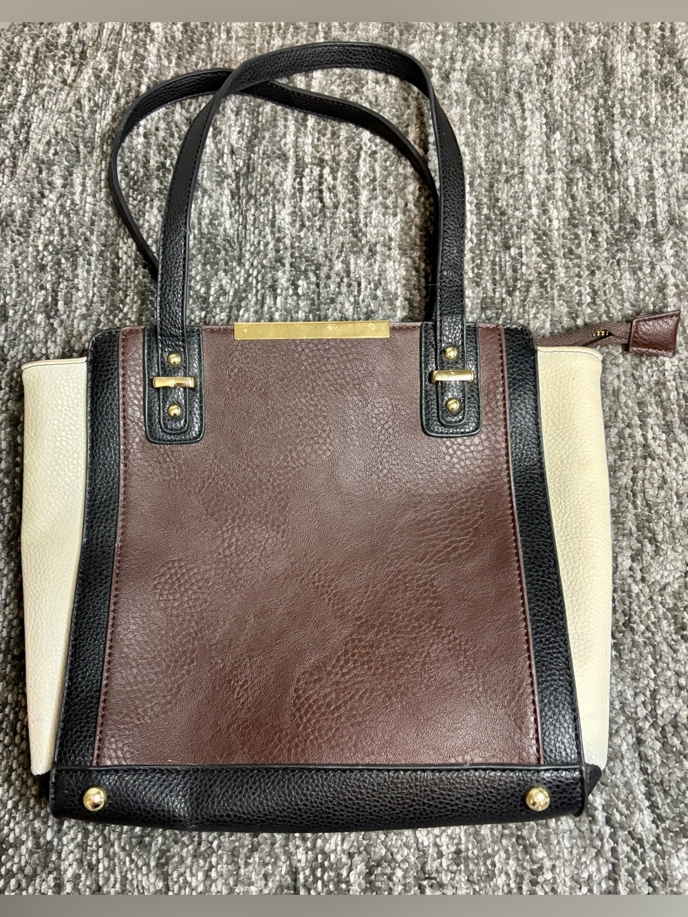 Charming Charlies Women’s Tri-Color Tote Bag in maroon , Black & Cream